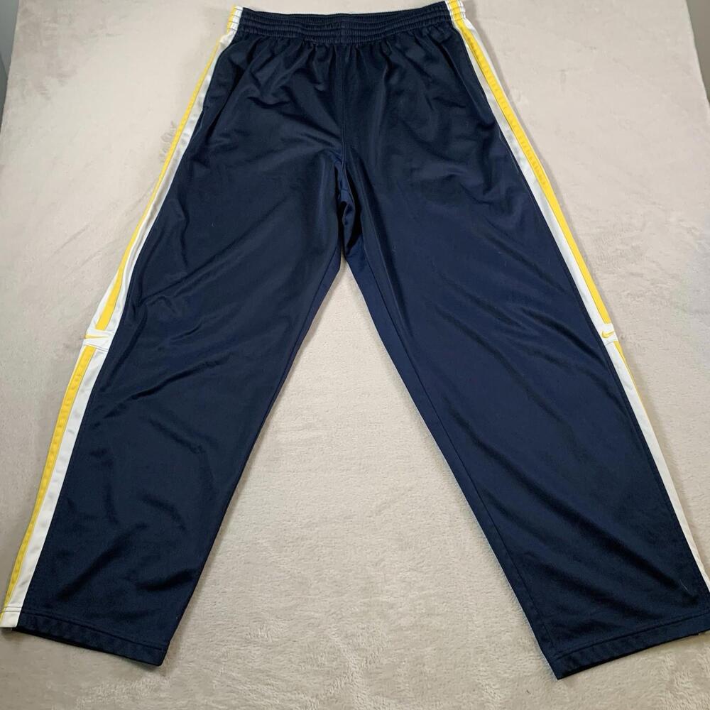 Vintage Nike Pants Mens XL Blue Yellow Striped Swoosh Baggy Y2K Ankle Zip Sports